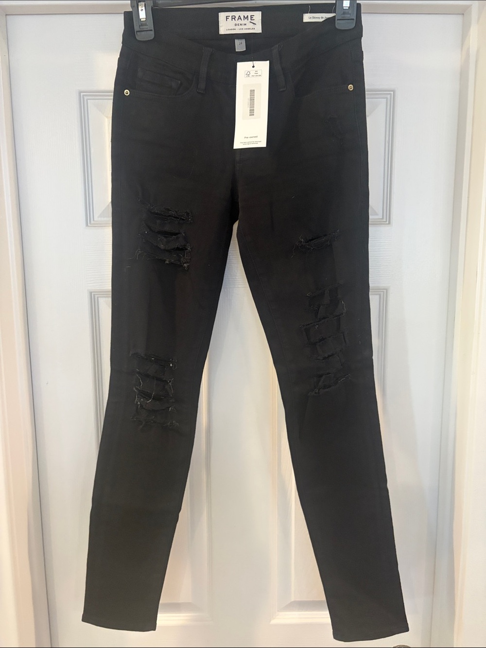 Frame Denim Black Ripped Skinny Jeans